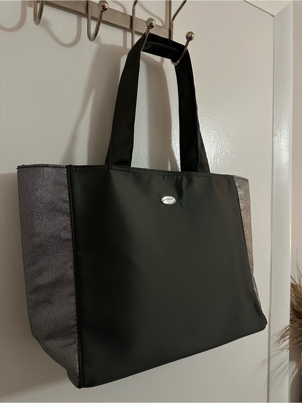 Coach Black Tote with Silver Side Panels